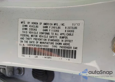 2014 Honda Accord Ex-L V-6 из США, поврежденный, VIN 1HGCR3F89EA014550